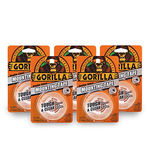 Image of Gorilla Tough & Clear; Double Sided Mounting Tape; Weatherproof; 1 inch x 60 inch; Clear; (Pack of 5)
