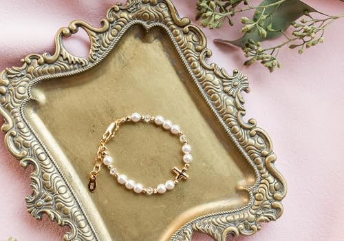 Cherished Moments Girls Sterling Silver or 14K Gold-Plated Cross Bracelet with High-End Simulated Pearls for Baptism or First Communion Gift3