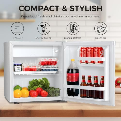 Image of Antarctic Star 1.6 Cu. Ft Mini Fridge with Freezer,Small Compact Refrigerator with Single Reversible Door, Removable Shelves, 7 Adjustable Thermostat, for Dorm /Bedroom /Office,White