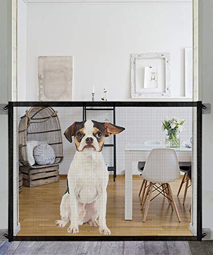 Magic Dog Gate -Queenii Pet Baby Safety Guard Gate, Portable Folding Mesh Magic Gate Baby Safety Gates Install Anywhere, Safety Fence for Hall Doorway Wide 40.01\"-Black