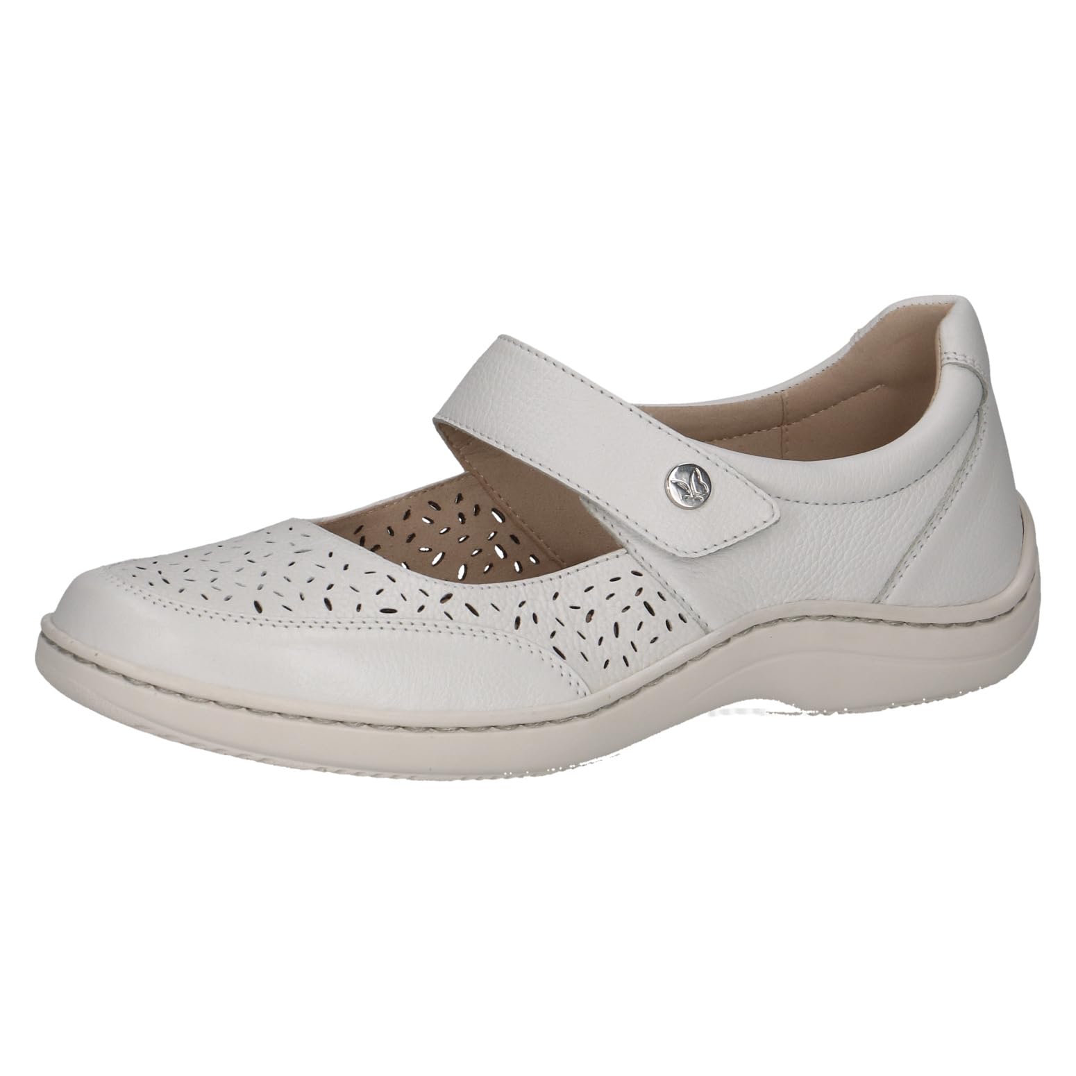 CAPRICE Comfort Women's Leather Ballet Flats with Strap, White (White Nappa), 7.5 UK