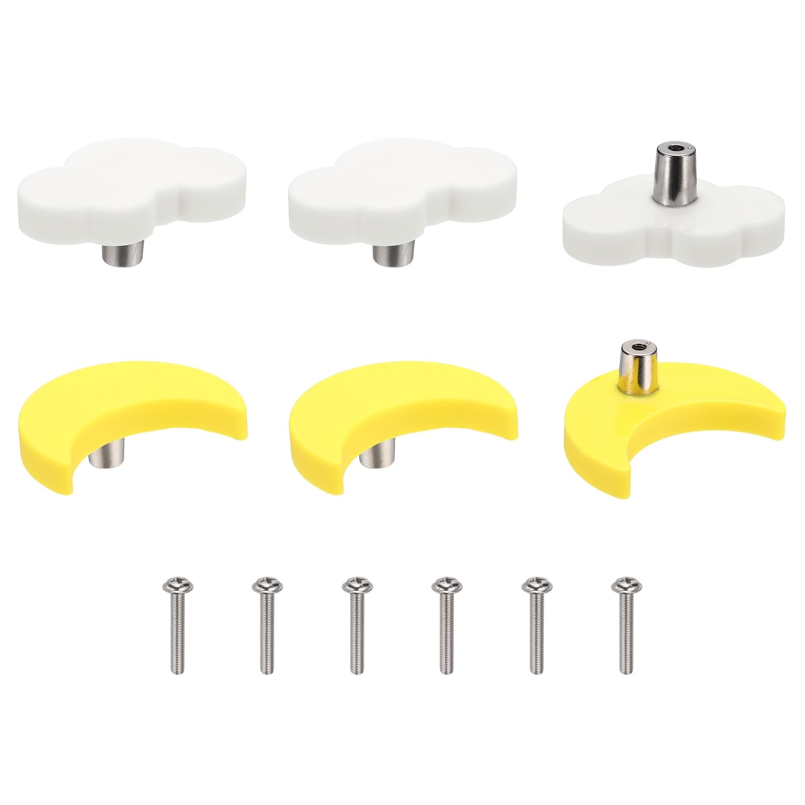 sourcing map 6 Pcs Cabinet Knobs, Clouds/Moon Soft Rubber Cabinet Handle Silicon Cute Drawer Pulls with Screws Dresser Knob for Decoration Bedroom Wardrobe Dresser Drawer Nursery, White/Yellow