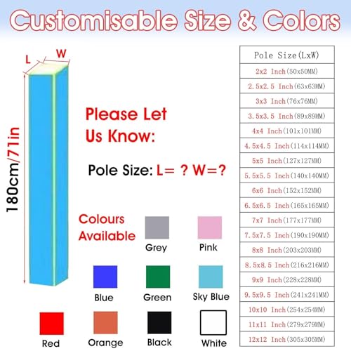 AEDNX Square Pole Padding Outdoor, Garage/Basement/Basketball Pole Pad 3x3 4x4 5x5 6x6 7x7 8x8 10x10 12x12 Inch, Foam Column Pads for Gym(Black,11x11in)