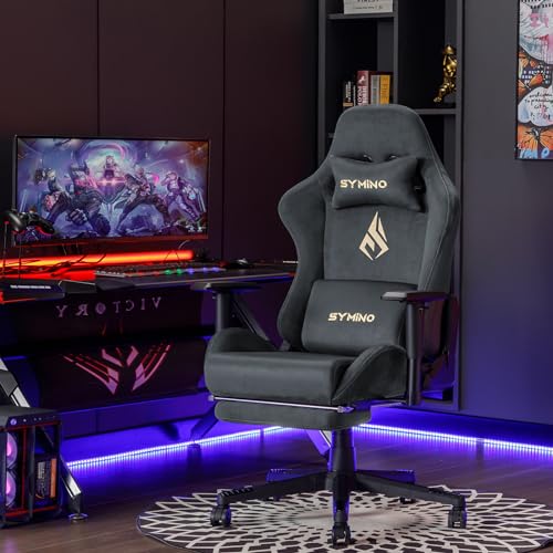 Symino Gaming Stuhl, Atmungsaktiver Bürostuhl aus Wildlederimitat Stoff, So Weich Wie Pelz...