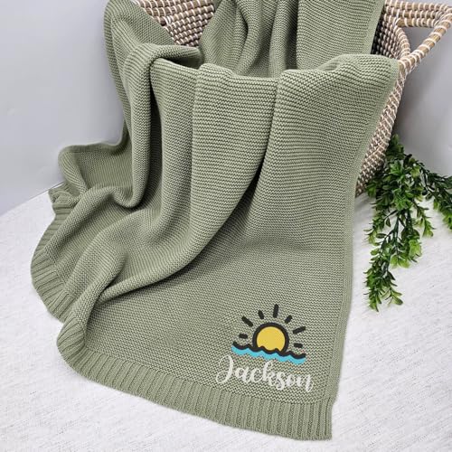 Image of Noni Personalized Baby Blanket with Name for Boys Girls, Baby Blanket, Custom Baby Blankets with Name, Embroidered Baby Blanket, Custom Knit Baby Blankets, Baby Gifts