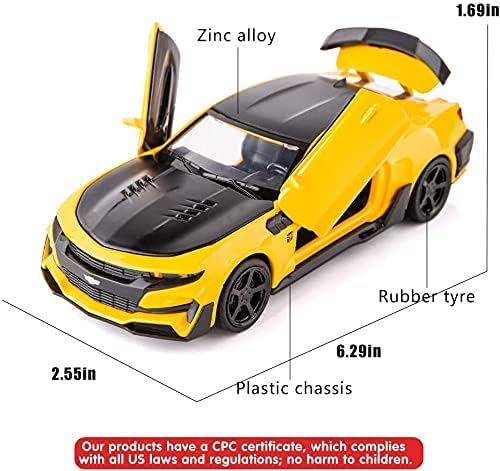 Image of 1:32 Buumble Bee Cheevrolet Camaro Diecast Metal Pullback Openable Doors Toy Cars with Flashing Light&Musical Sound for Gifts Toys for Kids Boys Girls Children