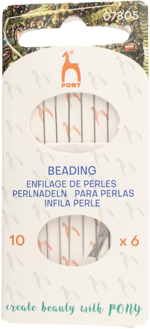 Pony Beading Needles, Size 10, Pack of 6, Box of 5 Packs, 2 Inches, Made in India, Use for Loom Weaving Beadwork, Off-Loom Stitching and Jewelry Making with Seed Beads
