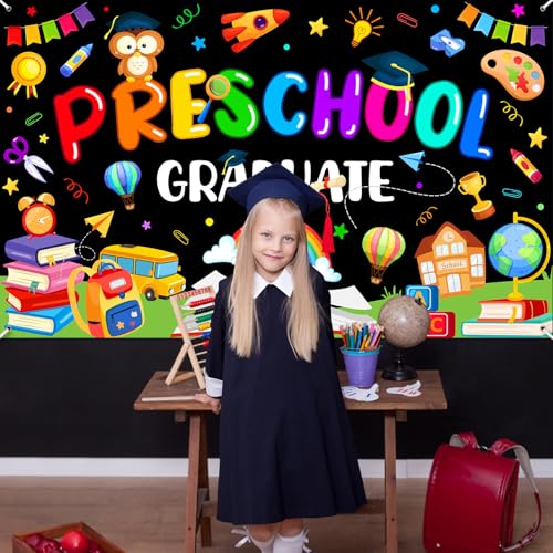 Banner de graduación preescolar 6x3.6ft negro miniatura 6