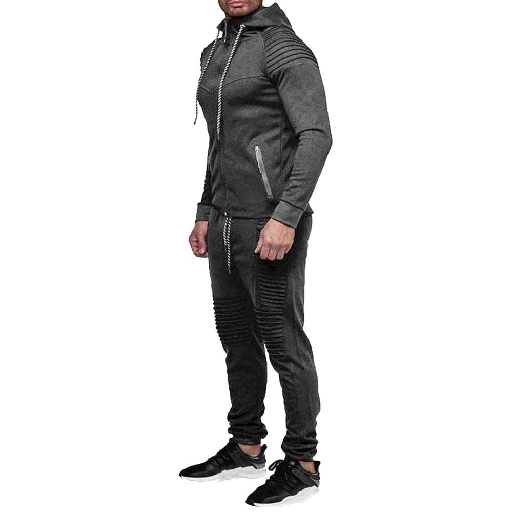 amropi Tute da Ginnastica Uomo Maniche Lunghe Felpa con Cappuccio e Jogging Pantaloni Sportiva Set