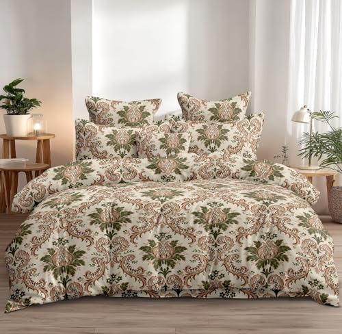Image of DECOR2ADMIRE 300 TC Super King Size Glace Cotton Printed Bedsheet with 2 Pillow Covers - 108 inch x 108 inch (275cm x 275cm) - Available in Multiple Elegant Designs (Royal Floral)