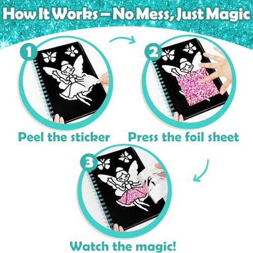 Image of FUNNYB&G Foil Art Craft Kit for Girls 4-10 Years Old: Mess-Free & No-Glue, Create 16 Sparkly Fairy Pictures - Perfect Travel Toy & Birthday Gift for Kids（Fairy）