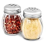 Gewürzstreuer aus Glas mit perforierter Edelstahl-Oberseite und Parmesan-Käsestreuer mit Schlitz-Edelstahl-Top, 2 Stück, Bulk Swirl Retro Style Spender mit Deckel, Salz- und Pfefferstreuer