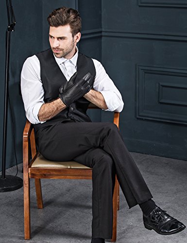 Yiseven Men's Deerskin Leather Warm Fleece Fur Lined Dress Classical Luxury Winter Gloves Three Point Genuine Buckskin Driving Motorcycle Riding Work For Cold Weather Xmas Gifts, Black 10.0"/Xl #TOP2