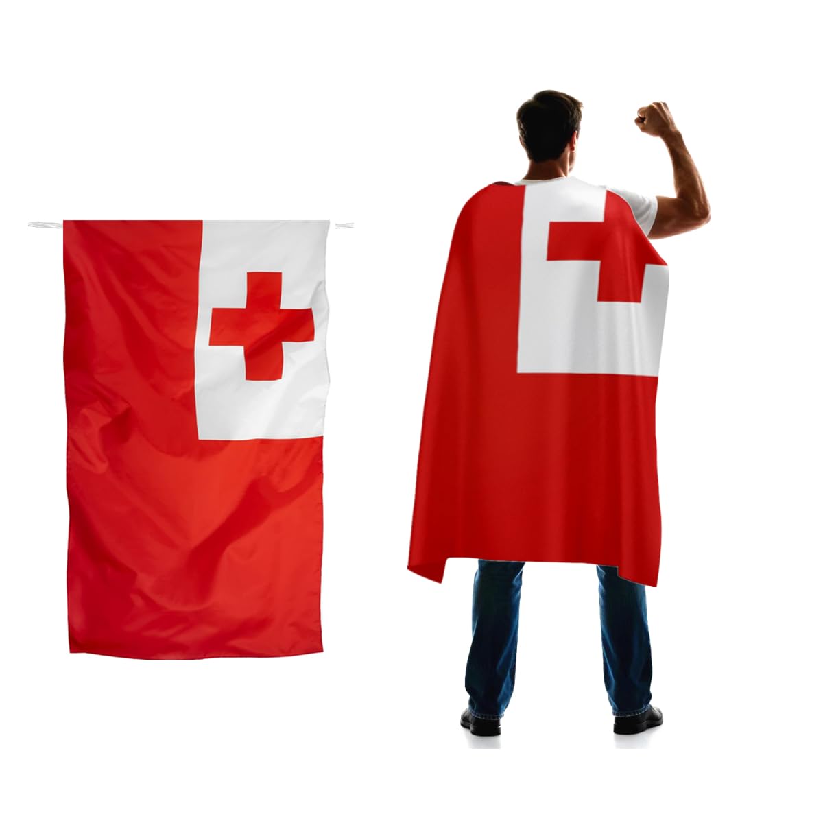 Tonga Flag Cape 3x5 FT for Independence Day Holiday Costumes Celebrati,150D Premium Polyester,Tongan Patriotic Flags Costume Cloak.