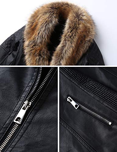 Geschallino Women's Pu Faux Leather Jacket With Detachable Faux Fur Collar, Fashion Moto Short Coat, 2 Zippered Pockets, For Winter And Fall, Brown Fur, M #TOP3