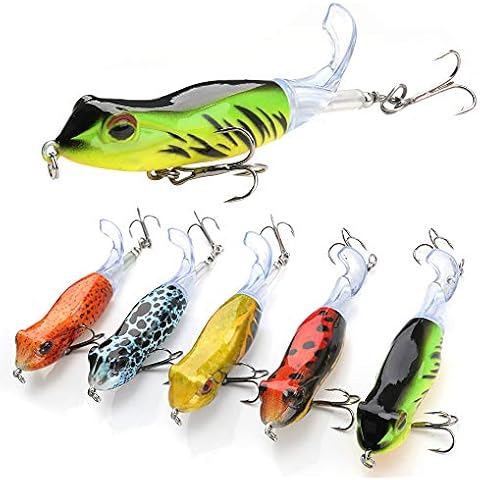 VTAVTA Topwater Whopper Plopper Frog Fishing Lures Bass Bait Hard Fishing Plopper Hook Soft Rotating Tail Fishing Tackle Cover