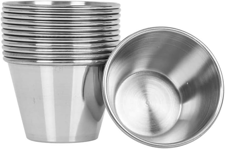 Wakauto Stainless Steel Condiment Cups 12 Pack 2.36 Inch Round Sauce Dipping Cups for Ketchup Mustard Salt Pepper Restaurant Use