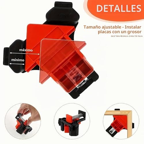 Miniatura 6 de 4 Abrazaderas Ajustables De Ángulo De 90 Grados, Paquete De 4 Unidades, Duraderas, Reutilizables Para Carpintería, Gabinetes, Ángulo Recto Y Montaje De Junta En T, A1