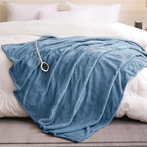 Image of HOMLYNS LuxeHeat Heated Blanket Electric Blanket Full Size, Soft Flannel Sherpa Heating Blanket with 10 Heat Settings, 1-10 hrs Timer Auto Shut Off (72x84 inches, Blue), Only for 120V Voltage Use
