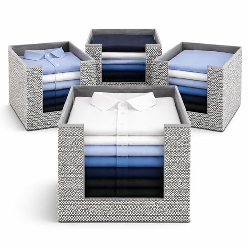 Image of DALUCI Shirt Stacker & Clothes Organizer for Wardrobe | Non-Woven Foldable Storage Box for Cupboard, Closet & Bedroom | Strong Collapsible Fabric Organizer | 40x25x24 cm - Pack of 4 (Grey)