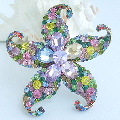 Image of Charming 3.15 inch Austrian Crystal Starfish Brooch Pin Pendant Wedding Prom BZ4824