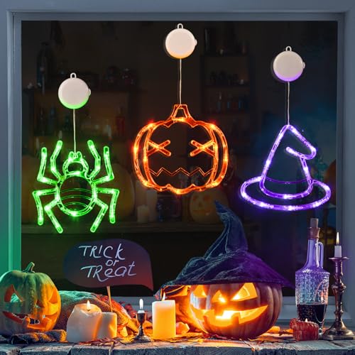 LOLStar Halloween Window Decorations 3 Pack Orange Pumpkin Green...