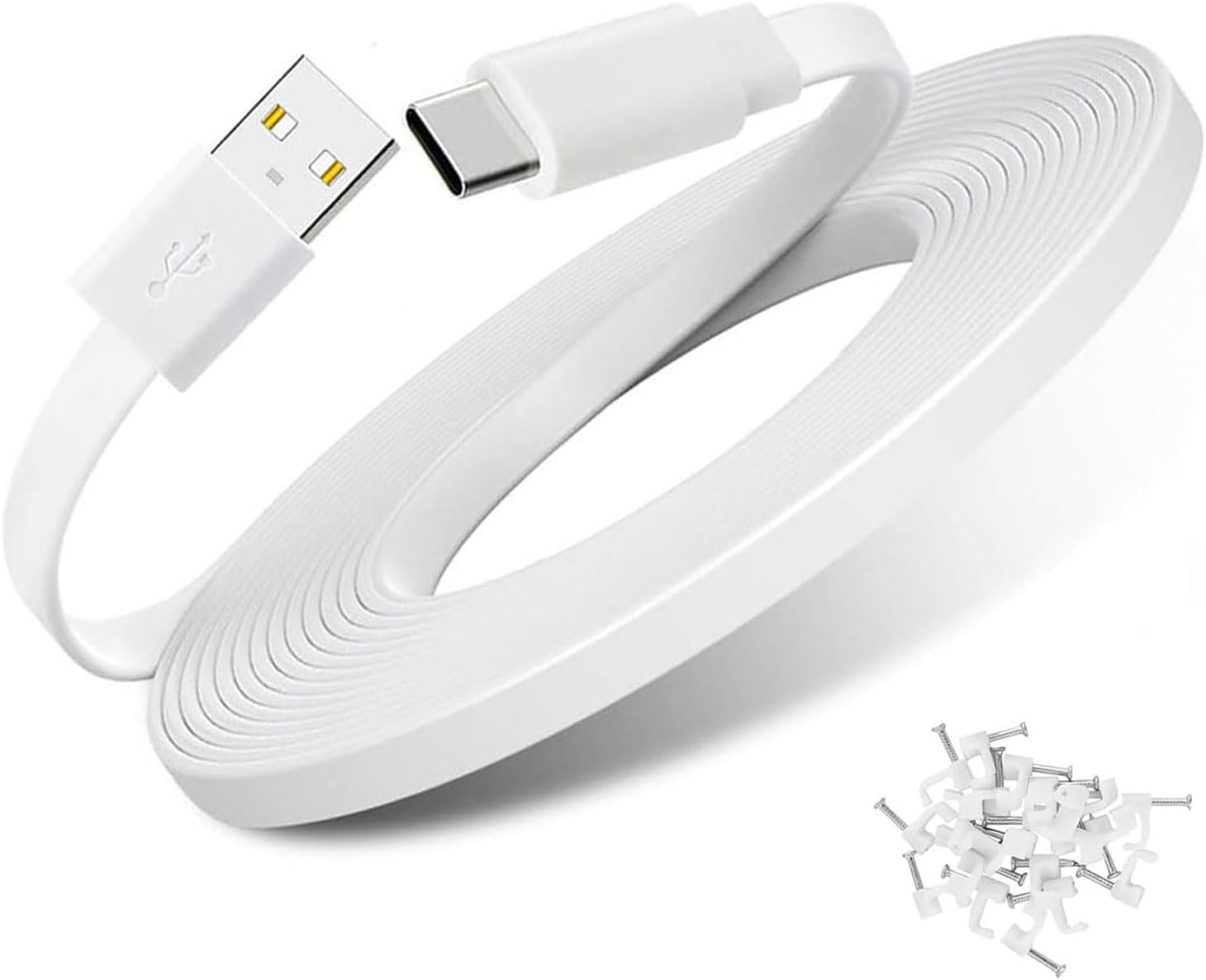 50FT/15m Type C Extension Cable for CCTV Security Camera,WYZE Duo Cam Pan,Petcube Cam Indoor/Petcube Cam 360,Tapo TP-Link 2K C120,Blink Outdoor 4 (4th Gen),Flat USB C Extension Charging Cord