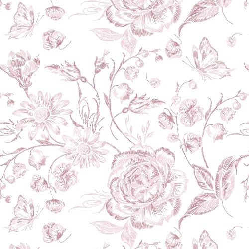 Yasinet Pink Floral Wallpaper Boho Peel and Stick Wallpaper Pink and White Contact Paper for Girl Nursery Bedroom Cabinets Farmhouse Flower Warerproof Removable Self-Adhesive Wall Paper 17.3"×118'' - image 7