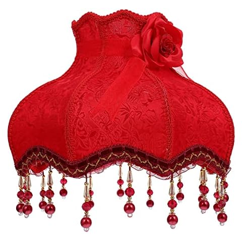 Lurrose Red Lace Fabric Lampshade E27 Cover