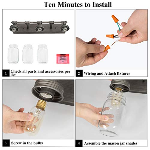 Lnc 24'' Large Bathroom Light Fixtures, Industrial 3 Mason Jar Vanity Light With Antique-Silver Brushed Finish #TOP6