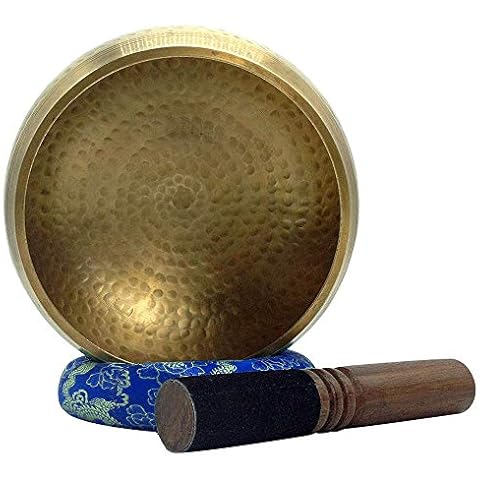 2.2 Pounds Large 5.90 Inches Meditation Grade Professional Quality Hand Hammered Tibetan Singing Bowl Set Yoga Sound Bowl Made with Seven Metals for Healing and Relaxation Cover