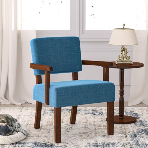 Sillón con estructura de madera azul miniatura 3
