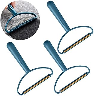 3Pcs Portable Lint Remover Carpet, Double-sided Lint Scraper Carpet, Carpet Cleaner Lint Cleaner Pro, Metal Lint Remover Roller for Clothes Carpet Pet Hair Fuzz, Blue