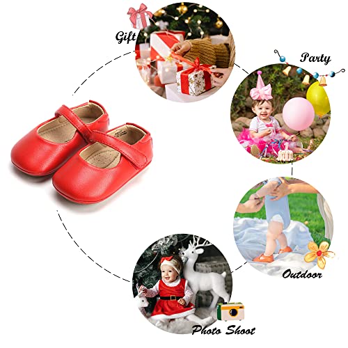 Felix & Flora Soft Sole Leather Red Baby Shoes - Infant Baby Walking Shoes Moccasinss Rubber Sole Crib Shoes(Red,18-24 Months)