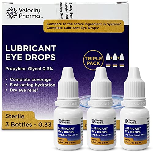 Velocity Pharma Lubricant Eye Drops For Dry Eyes, Soothing Relief From Itchy, Red And Tired Eyes Caused By Dryness, Hydrating Lubricant, Propylene Glycol 0.6%, 3 X 10Ml #TOP18