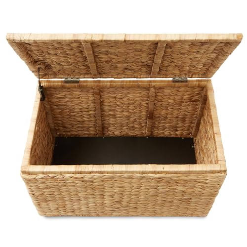 Image of Casafield 30 inch Storage Chest with Lid, Handles, and Safety Hinge - Natural, Water Hyacinth Wicker Storage Trunk for Entry Way, Living Room, Bedroom