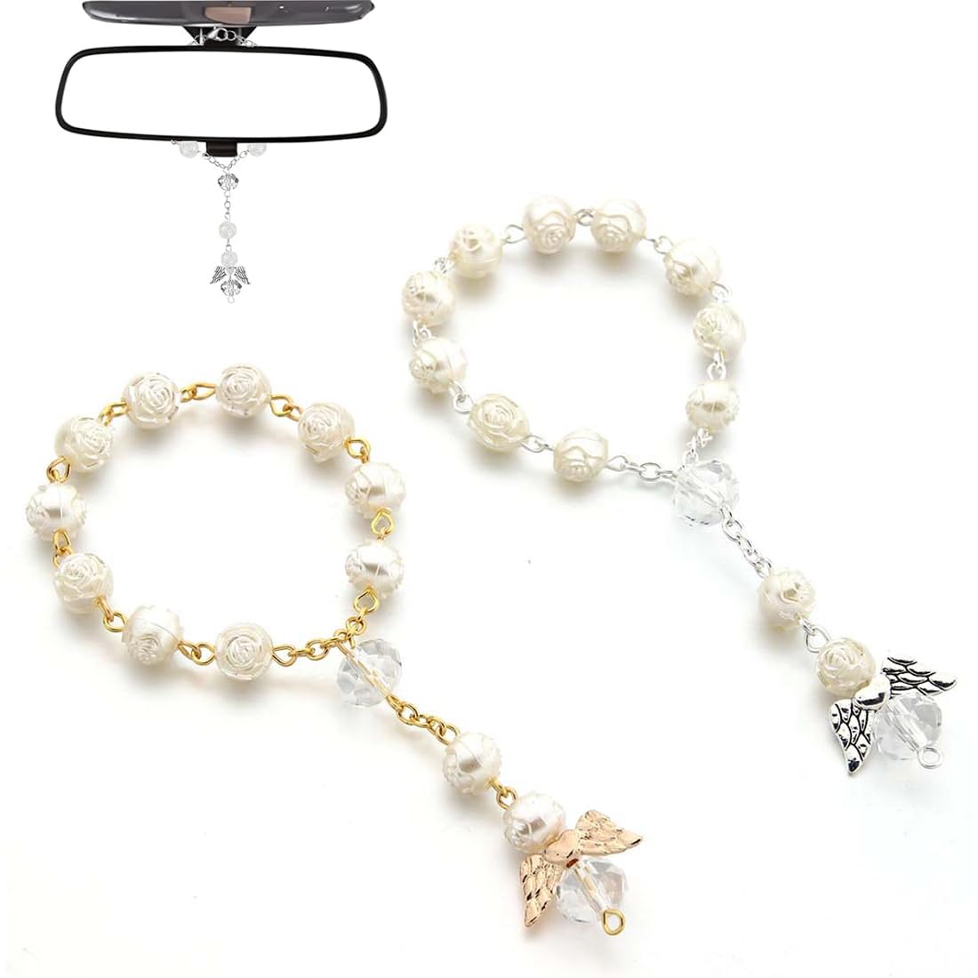 Schutzengel Rosenkranz Autoanhänger - Kristall Deko Für Rückspiegel