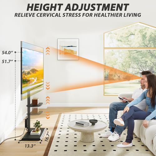 TVON Floor TV Stand with Power Outlet, TV Mount Stand for 32-60 inch TVs up to 88 lbs, Swivel TV Stand Mount with Height Adjustment and Safety Wood Base for Office, Corner, Max VESA 400x400mm - Thumbnail 5