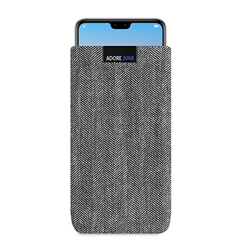 Adore June Business Tasche für Huawei P20 Pro Handytasche aus charakteristischem Fischgrat Stoff - Grau/Schwarz | Schutztasche Zubehör mit Display Reinigungs-Effekt | Made in Europe