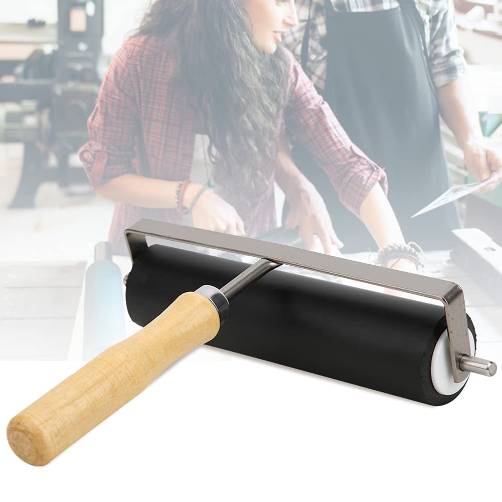 Rubber Brayer Roller, Rubber Printing Roller with Handle Printmaking Roller Art Craft Roller 15cm Hard Rubber Rollers for Printing Wallpapers Stamping Gluing Stamping Tools