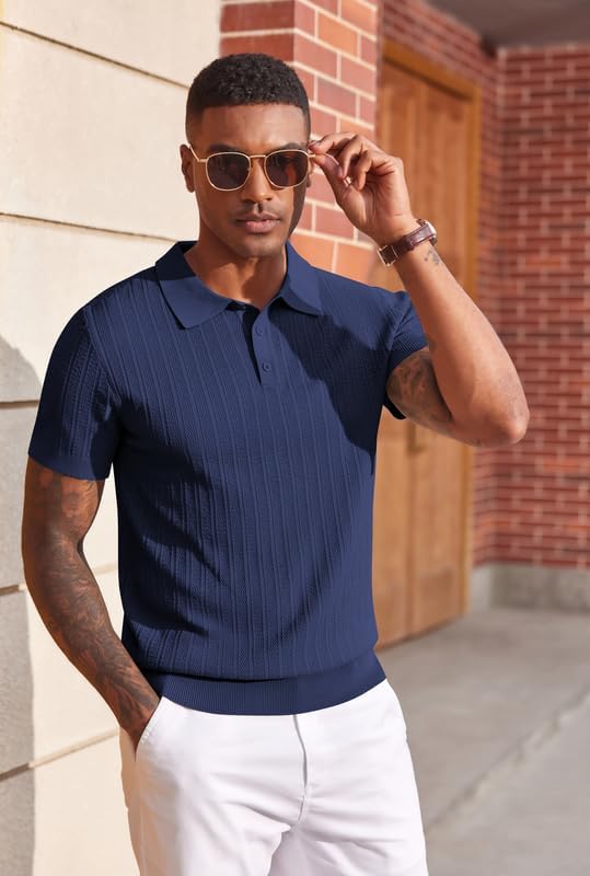 COOFANDY Mens Knit Polo Shirts Short Sleeve Slim Fit Textured Golf Polo Shirt Casual Summer Vacation T-Shirts - Image 4