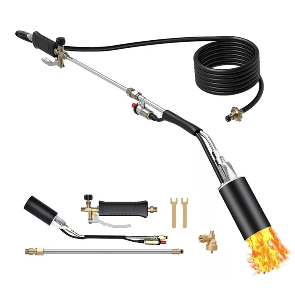 Ijsdnvjndx Men's Silver & Black Flame Control Propane Torch Weed Burner, Turbo Trigger Blow Torch, Flame Thrower For Garden Weeding