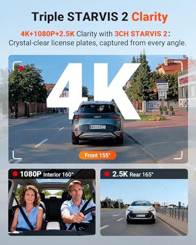 Vantrue New N4 Pro S 4K 3 Channel Dash Cam, Triple STARVIS 2 Dash Camera for Cars, 4K+1080P+2.5K Front and Rear Inside, HDR IR Night Vision, 24/7 Buffered Parking Mode, GPS, Wi-Fi, Support 1TB (RC18)