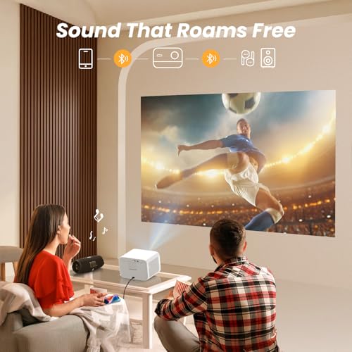 Yaber 1080P Portable Projector with WiFi 6, Bluetooth, and Seamless Autofocus for Home Theater and Outdoor Movies - Compatible with iPhone, TV Stick, HDMI, USB, Laptop, and PS5 - White