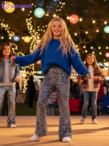 Image of WELAKEN Sequin Casual Pants for Girls with Lining Kids & Little Girl's Sparkling Trousers