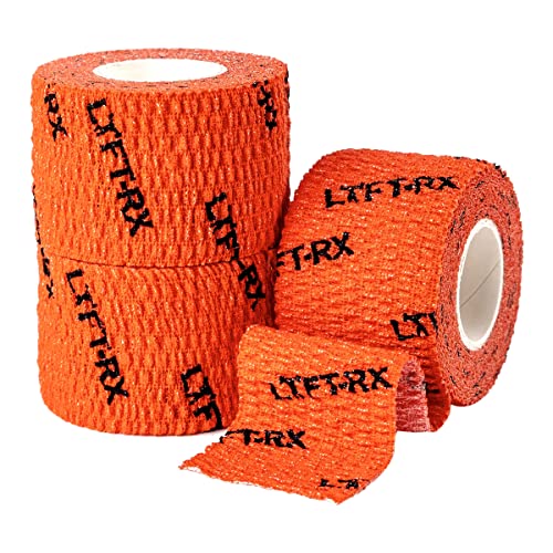 LYFT-RX Weightlifting Hook Grip Tape w/Premium Adhesive for Olympic Weight Lift Cross Fitness Lifting Stretch Fit Athletic Finger Wrap Protects Thumb Fingers Size1.5in Orange 3-Rolls