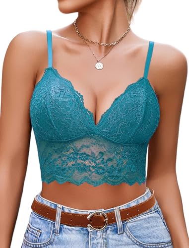 Image of Avidlove Lace Bralettes for Women V Neck Spaghetti Strap Bra Unpadded Tops Sexy Cami Crop Top Going Out Lingerie