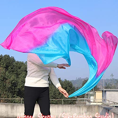 Winged Sirenny Belly Dance Real Silk Veil Handpainted 2-Tone, Sheer Flowy Luxury Bellydance Shawl3