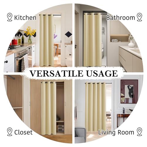 Image of RYB HOME 100% Blackout Room Divider Curtains for Sliding Glass Door, Extra Wide Thermal Insulated Privacy Curtains for Bedroom /Patio Door /Living Room /Open Closet, Beige, W100 x L84, 1 Panel