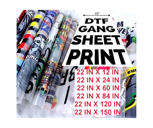 DTF Transfer Gang Sheets for Heat Press, 22x12 to 22x150 inches, T-Shirt Printing Film (HOT Peel, 22 in X 24 in)